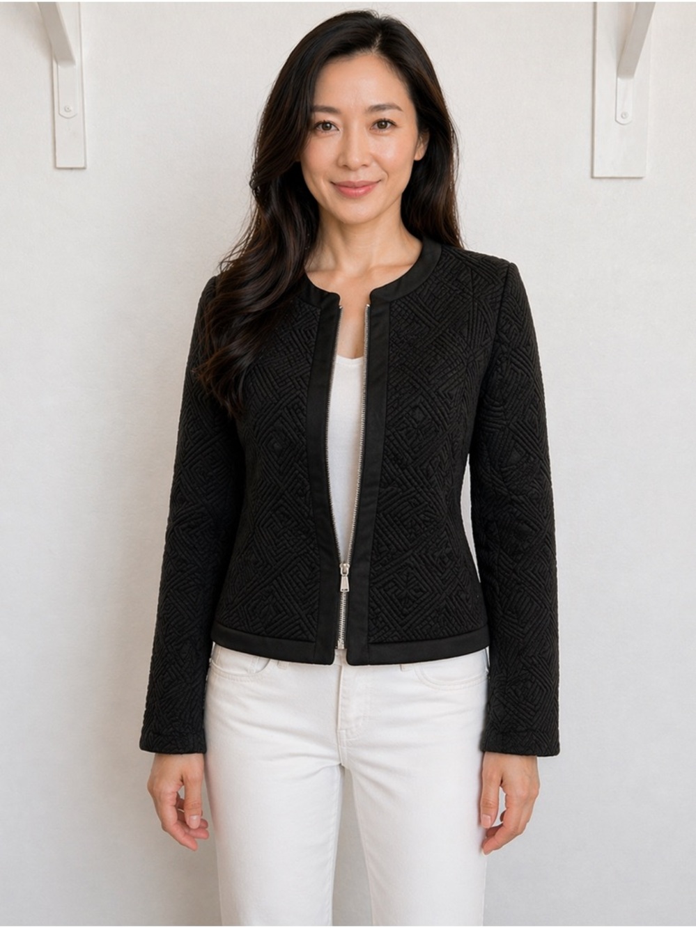 CoffeeShop Black Textured Zip Jacket